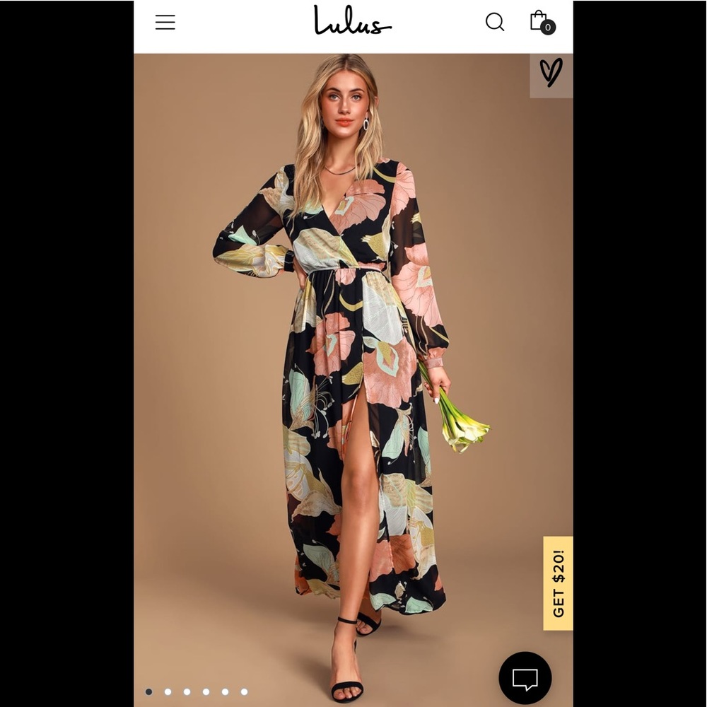 Lulu’s Water Lilies Black Floral Maxi Dress
